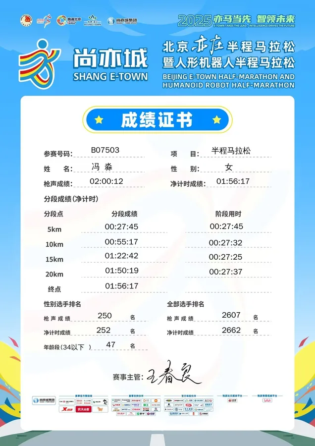 半程马拉松成绩证书